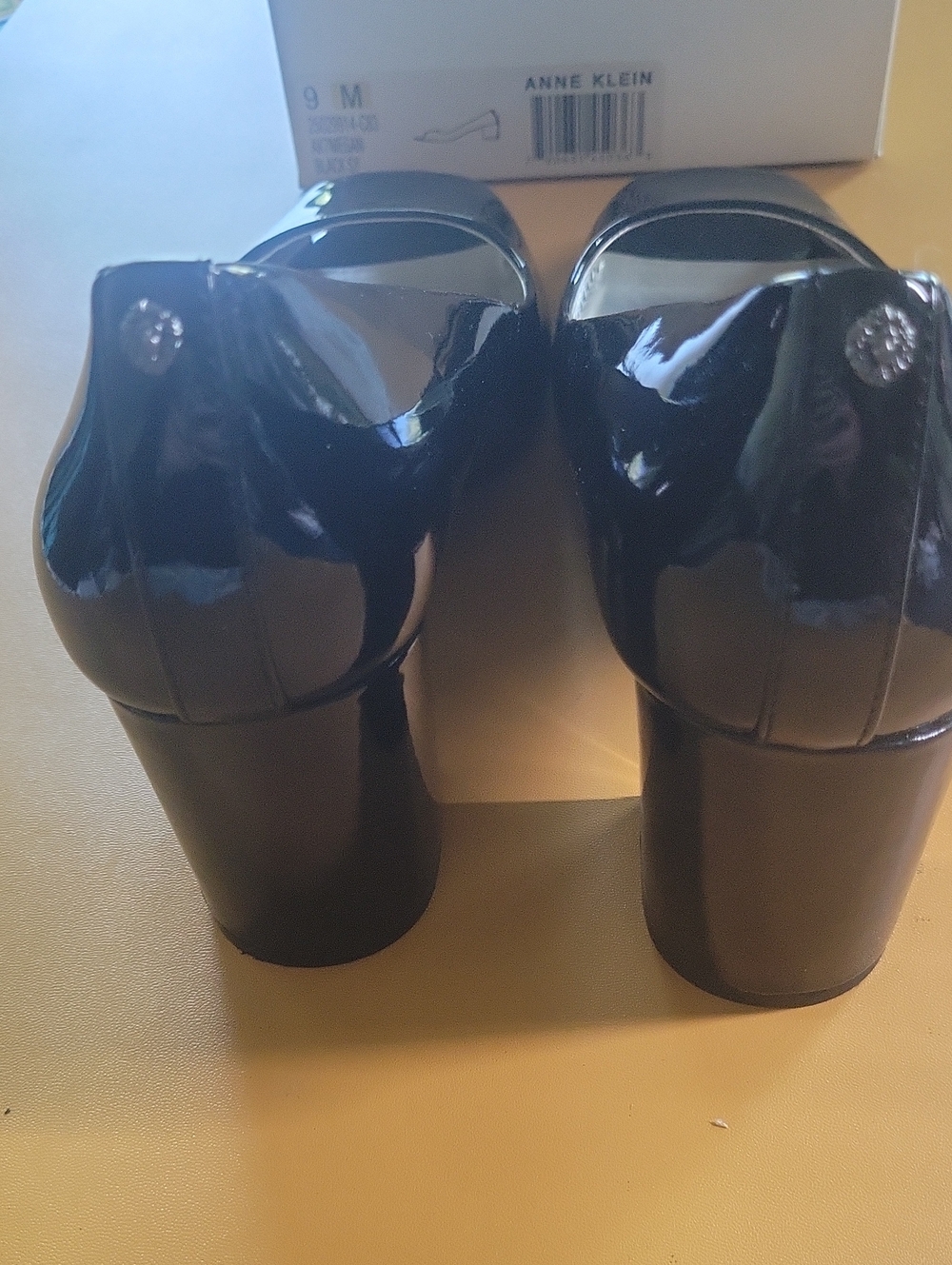 Anne Klein Black Patent Peep-Toe Block Heels - Picture 3 of 7